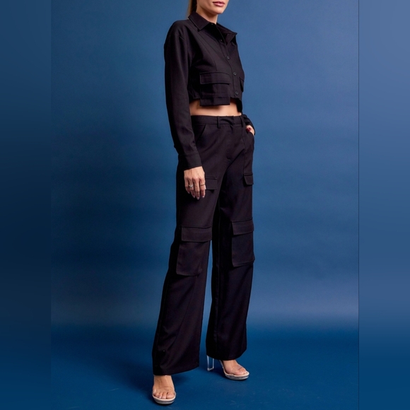 #496 SALE 🛑120 M,L FINAL PRICE! HIGH END Chic Woven Cargo Jacket & Pants Set - Picture 4 of 16